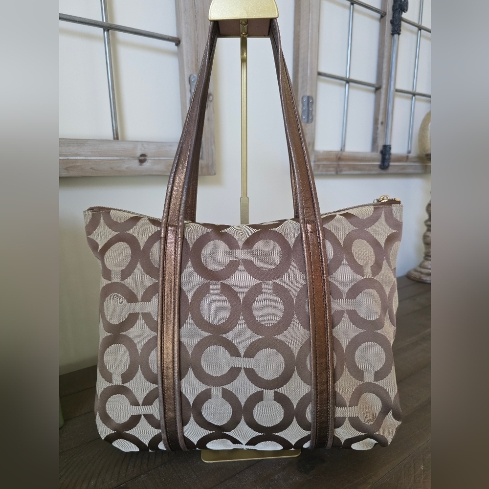 Coach Y2K Poppy Op Art Glam Tote In Metallic Bronze - Picture 9 of 16